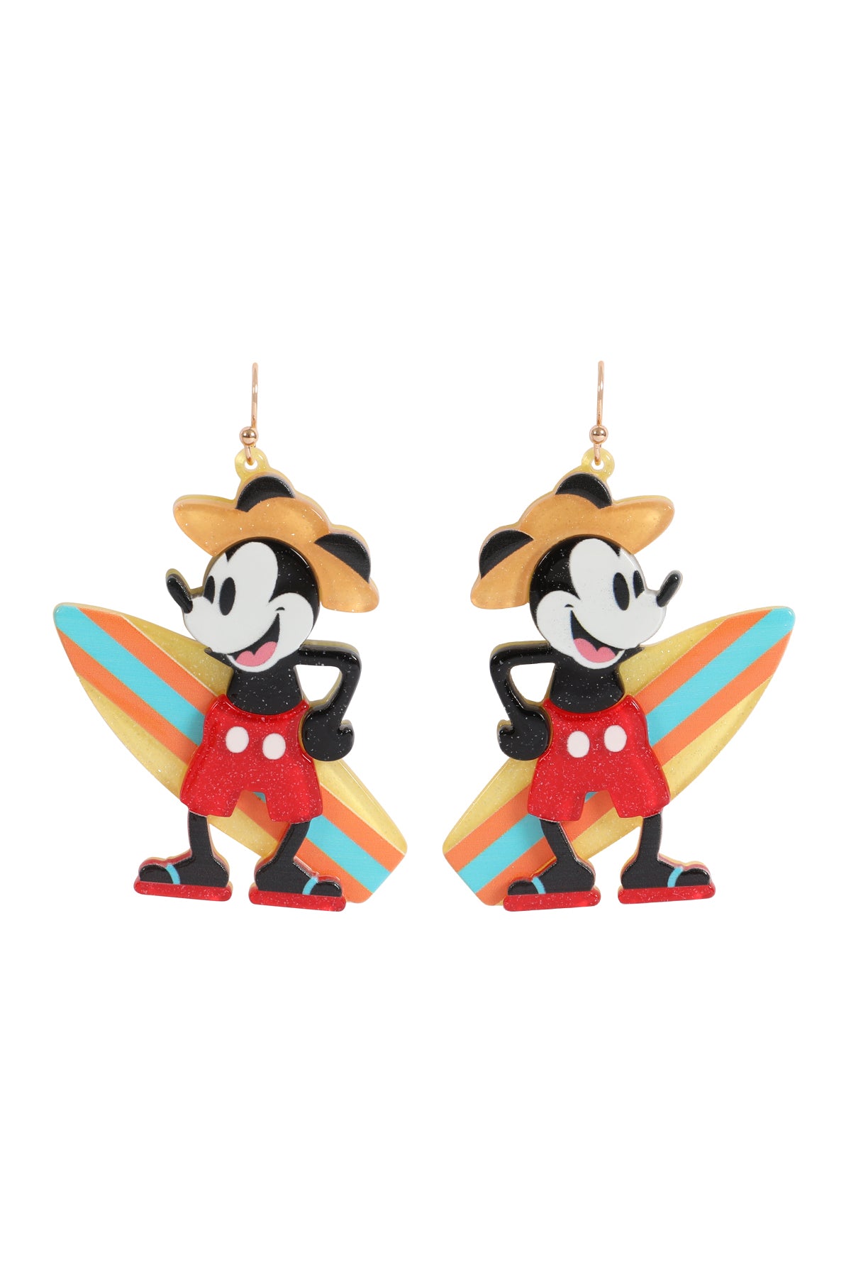 MICKEY MOUSE WITH SURF BOARD DANGLE HOOK EARRINGS