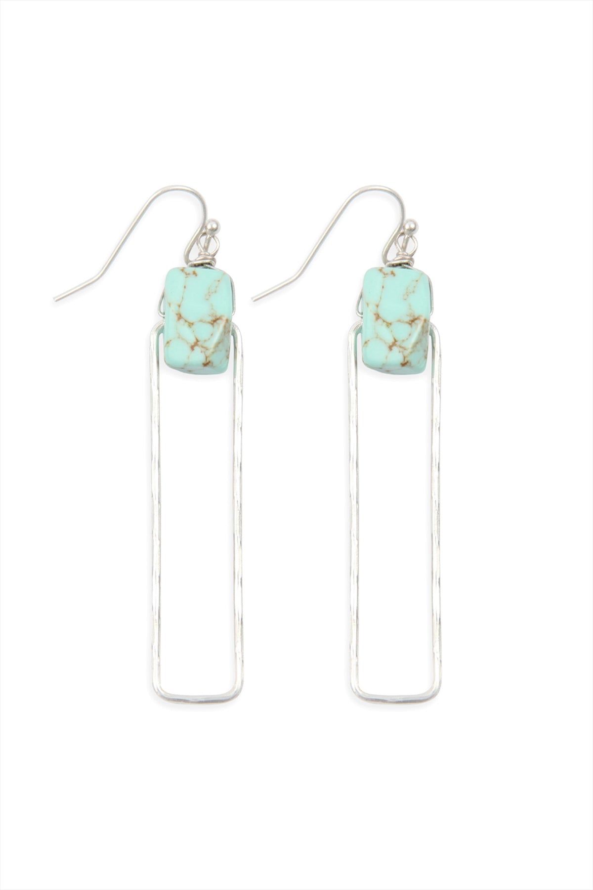 SEMI STONE LINKED TEXTURE WIRE DROP EARRINGS