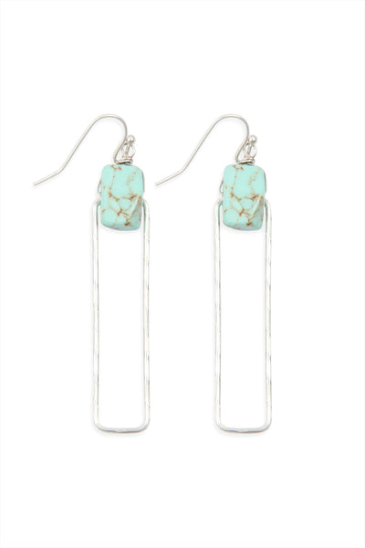 SEMI STONE LINKED TEXTURE WIRE DROP EARRINGS