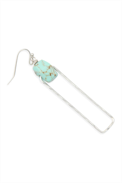 SEMI STONE LINKED TEXTURE WIRE DROP EARRINGS