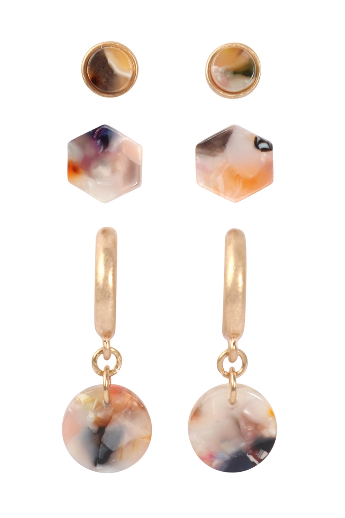 3 SET ACETATE HOOP POST STUD EARRINGS