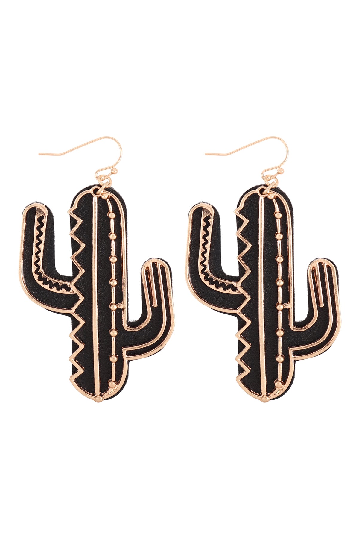 CACTUS LEATHER METAL FILIGREE EARRINGS