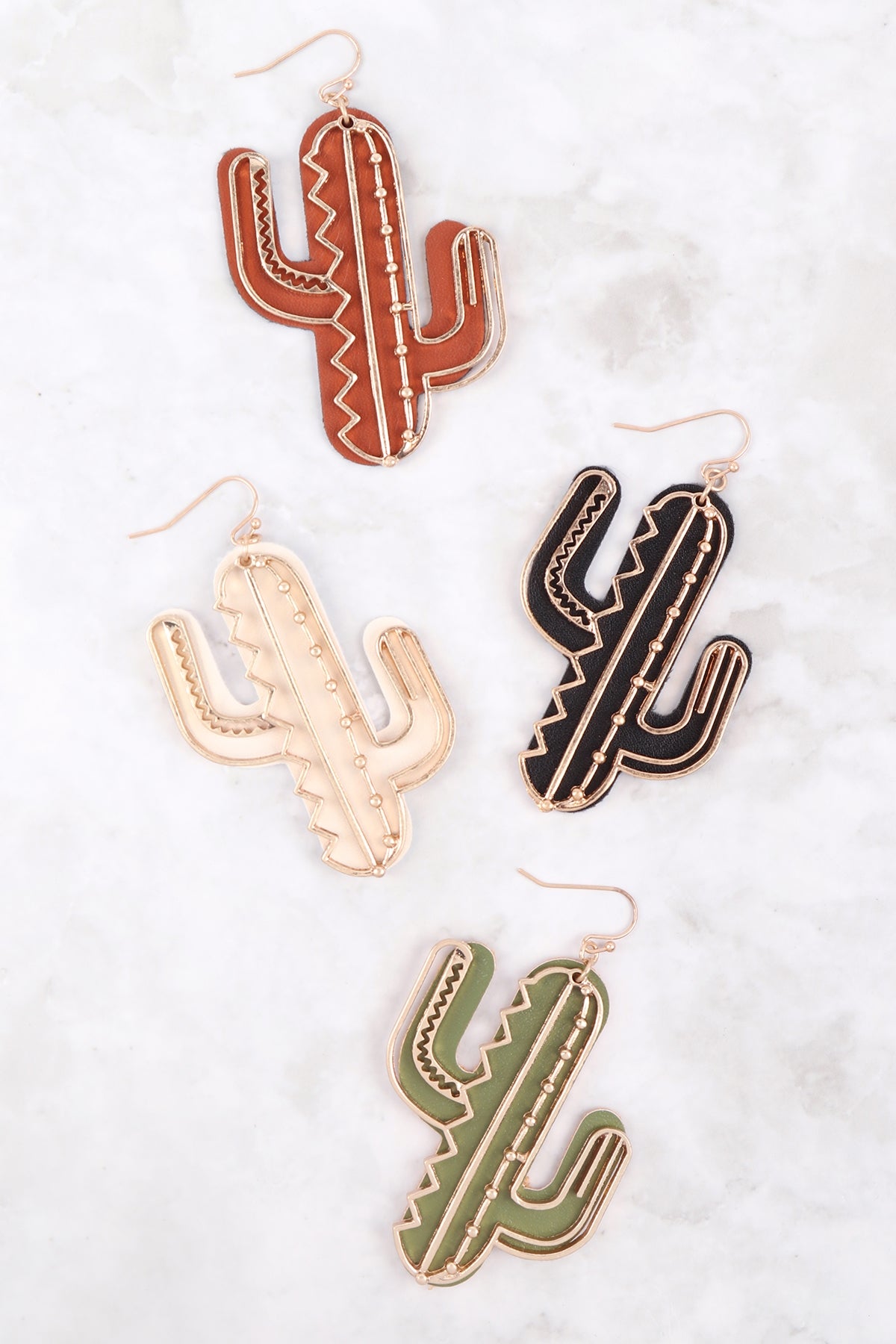 CACTUS LEATHER METAL FILIGREE EARRINGS