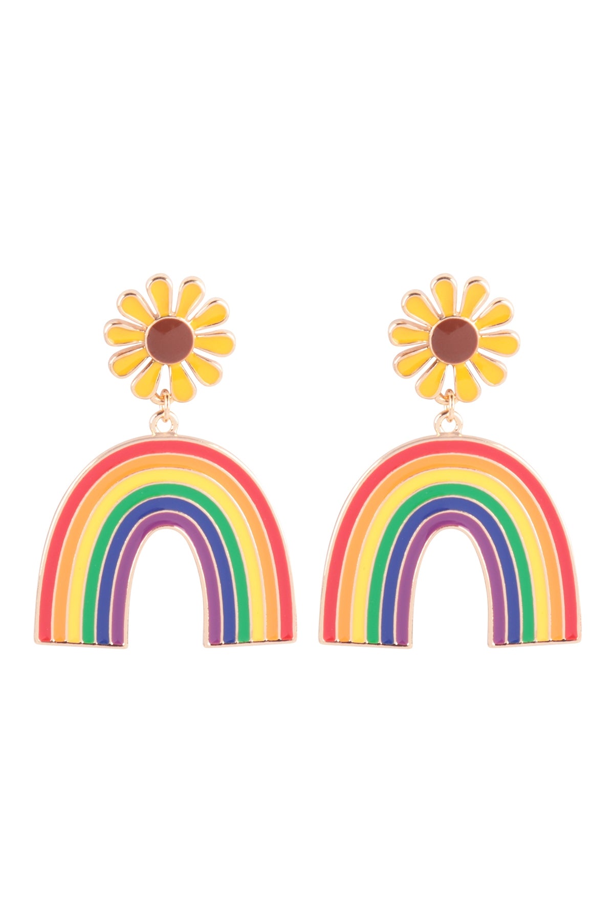 RAINBOW W/ FLOWER ENAMEL POST DANGLE EARRINGS