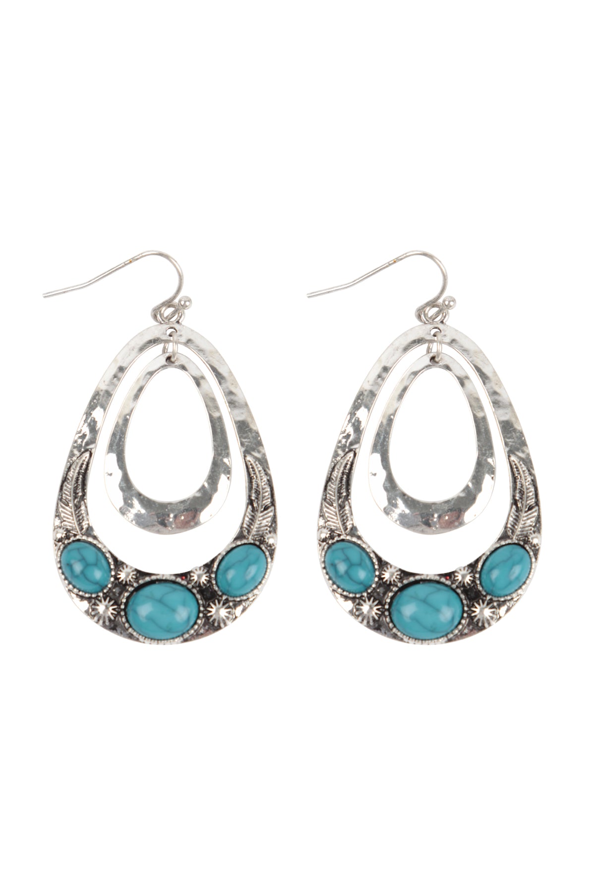 WESTERN CONCHO NATURAL STONE 2 OPEN TEARDROP FISH HOOK EARRINGS