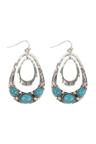 WESTERN CONCHO NATURAL STONE 2 OPEN TEARDROP FISH HOOK EARRINGS