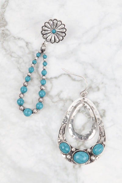WESTERN CONCHO NATURAL STONE 2 OPEN TEARDROP FISH HOOK EARRINGS