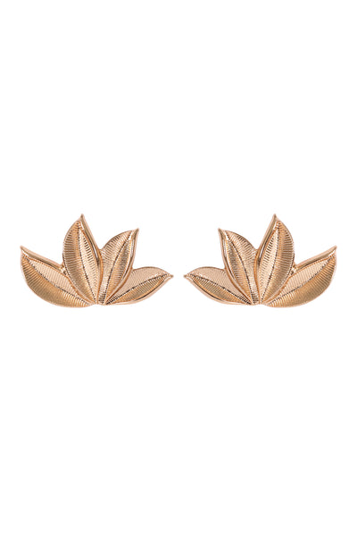 FOUR LEAVES FAN SHAPE METAL STUD EARRINGS