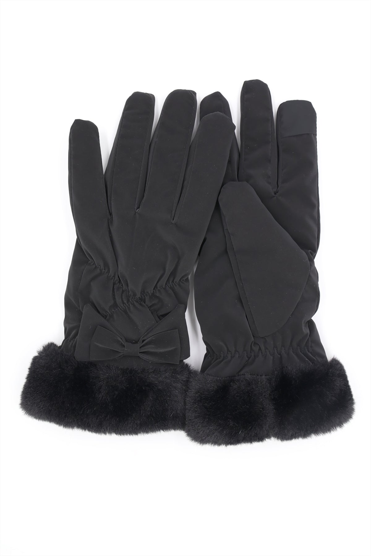 BOW AND FAUX FUR CUFF FLEECE SMART TOUCH GLOVES