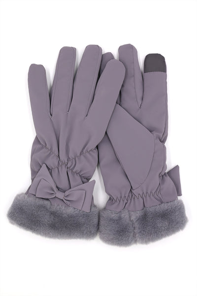 BOW AND FAUX FUR CUFF FLEECE SMART TOUCH GLOVES