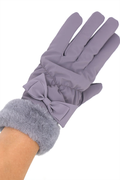 BOW AND FAUX FUR CUFF FLEECE SMART TOUCH GLOVES