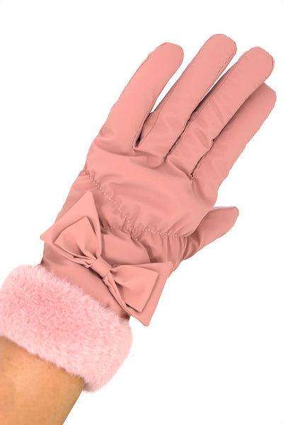 BOW AND FAUX FUR CUFF FLEECE SMART TOUCH GLOVES