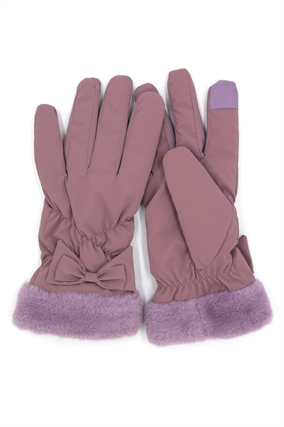 BOW AND FAUX FUR CUFF FLEECE SMART TOUCH GLOVES