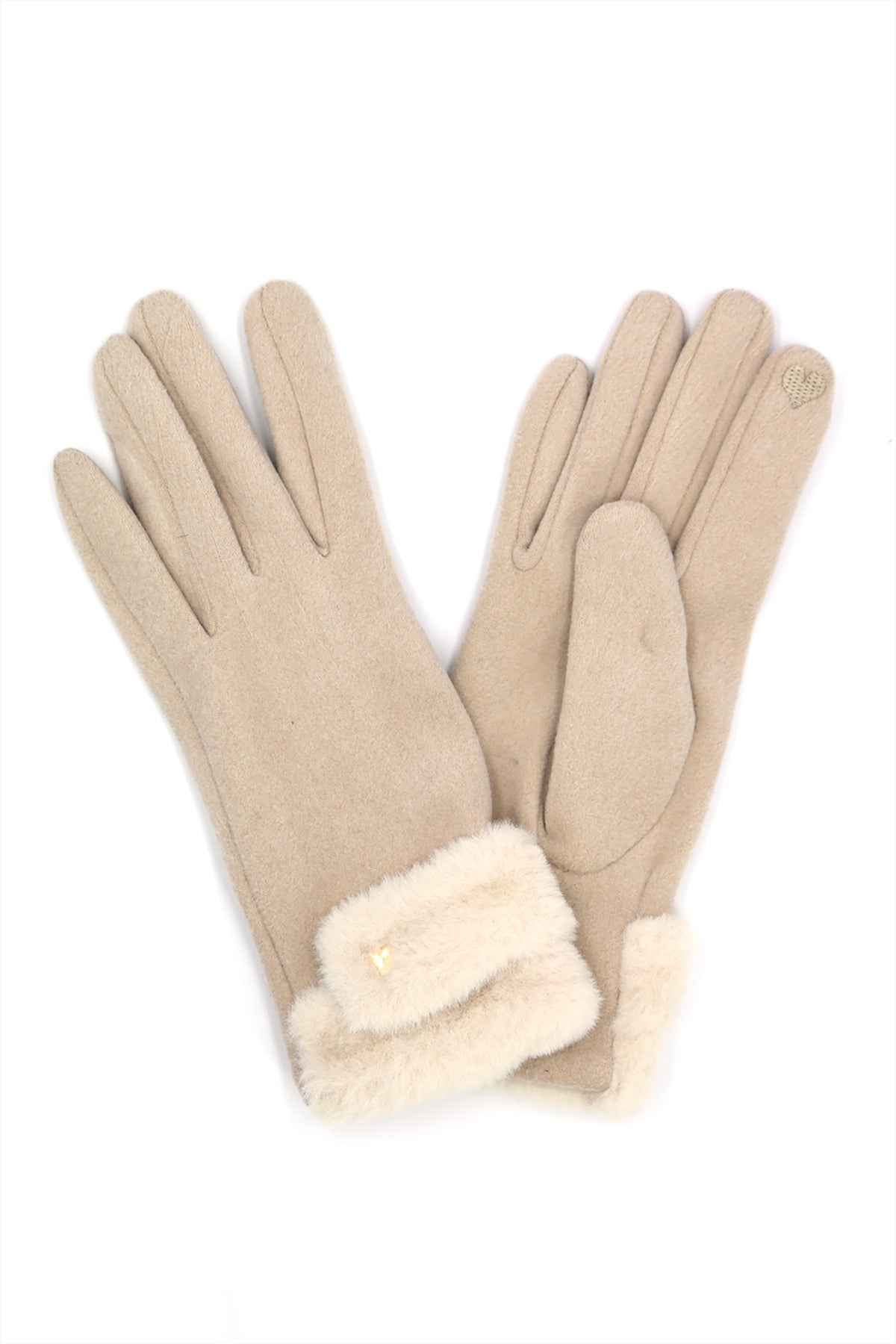 DOUBLE FAUX FUR CUFF SMART TOUCH GLOVES