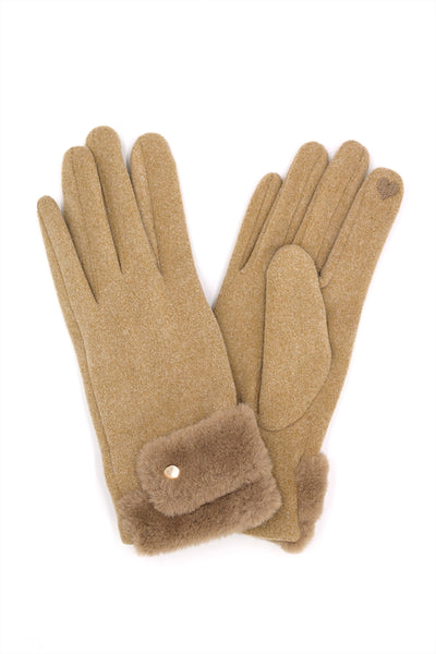 DOUBLE FAUX FUR CUFF SMART TOUCH GLOVES