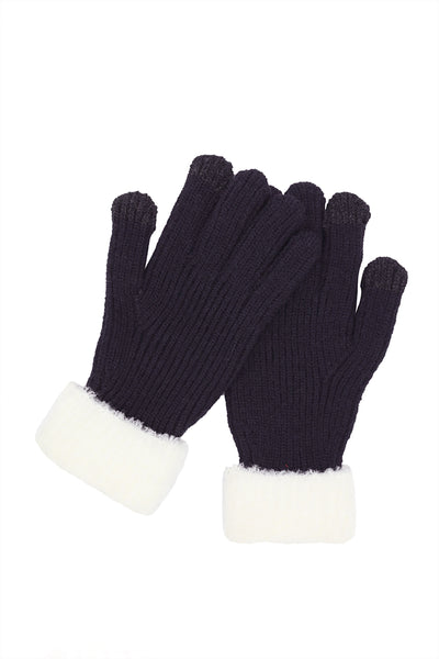 FAUX FUR CUFF SMART TOUCH KNIT GLOVES