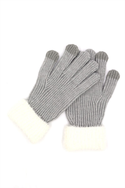 FAUX FUR CUFF SMART TOUCH KNIT GLOVES