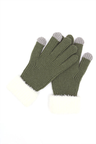 FAUX FUR CUFF SMART TOUCH KNIT GLOVES