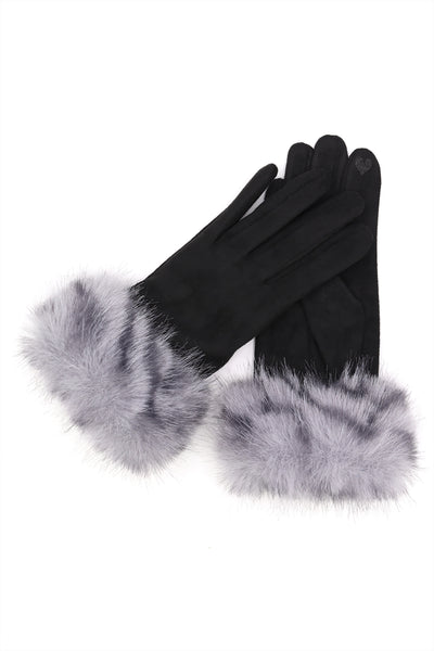 MIXED COLOR FAUX FUR CUFF SMART TOUCH GLOVES