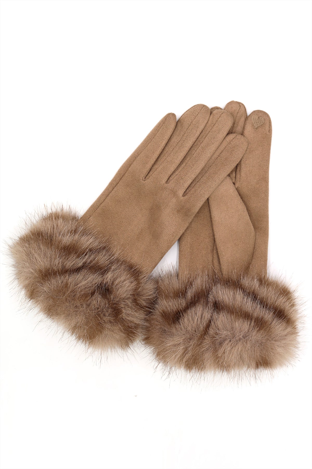 MIXED COLOR FAUX FUR CUFF SMART TOUCH GLOVES