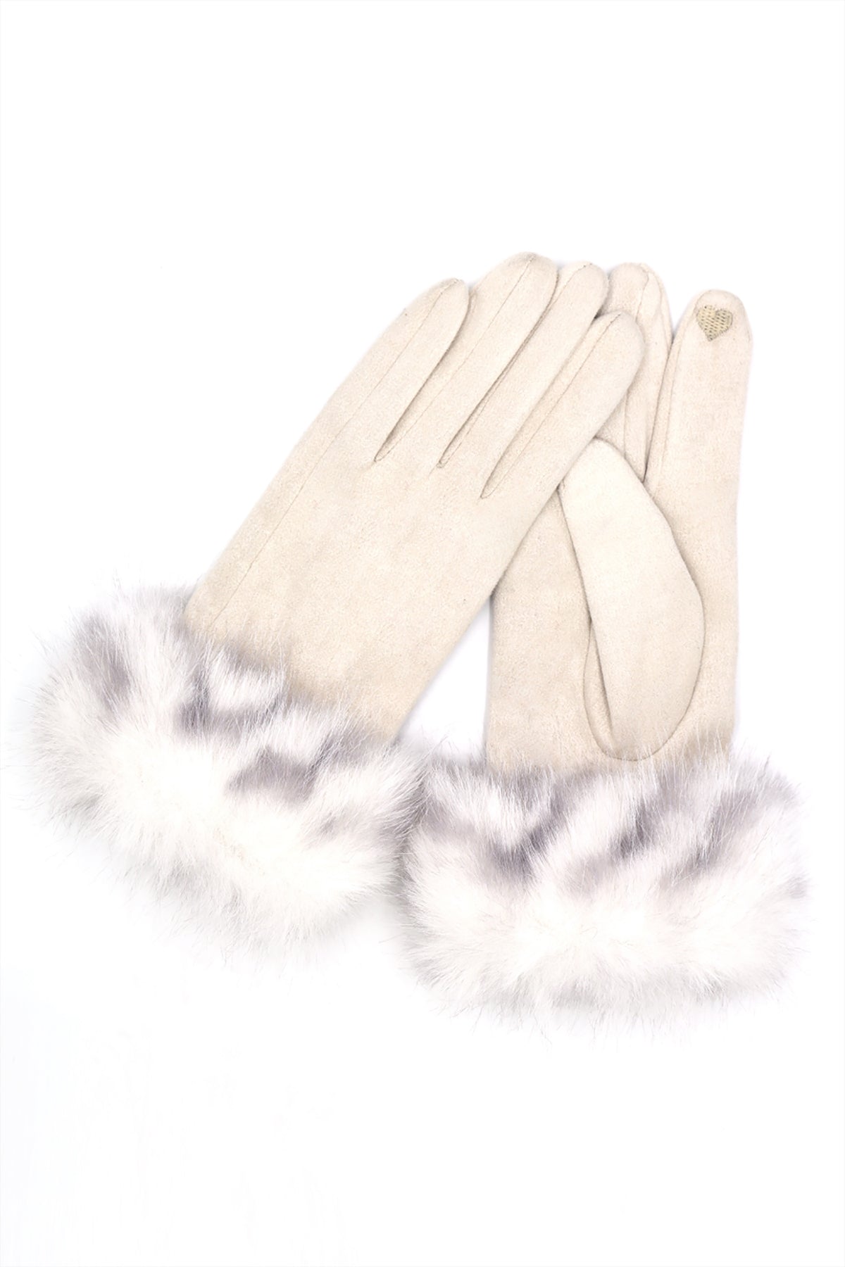 MIXED COLOR FAUX FUR CUFF SMART TOUCH GLOVES