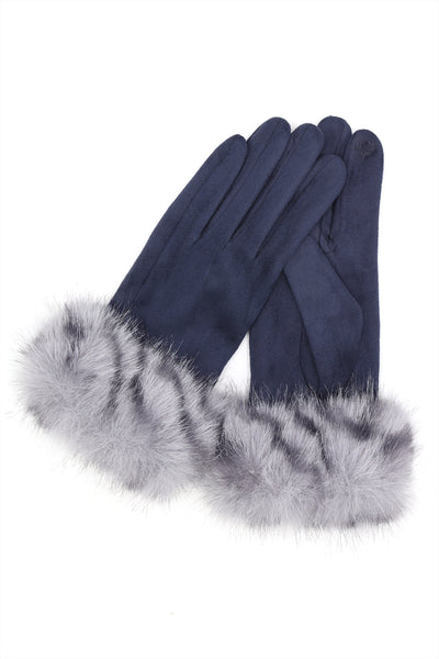 MIXED COLOR FAUX FUR CUFF SMART TOUCH GLOVES