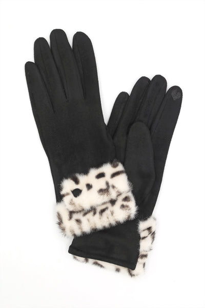 LEOPARD FAUX FUR CUFF SMART TOUCH GLOVES