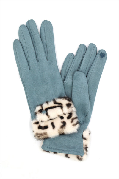 LEOPARD FAUX FUR CUFF SMART TOUCH GLOVES