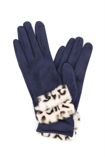 LEOPARD FAUX FUR CUFF SMART TOUCH GLOVES