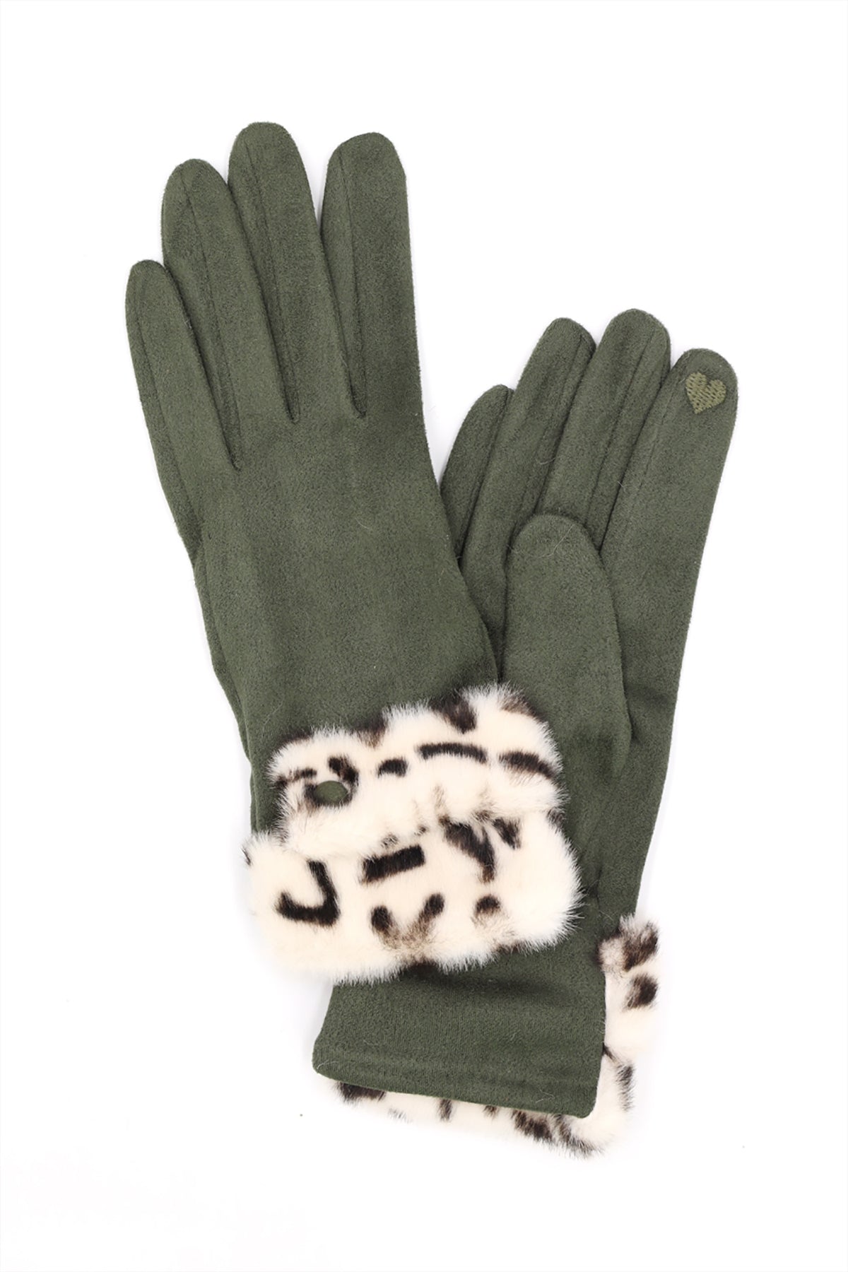 LEOPARD FAUX FUR CUFF SMART TOUCH GLOVES