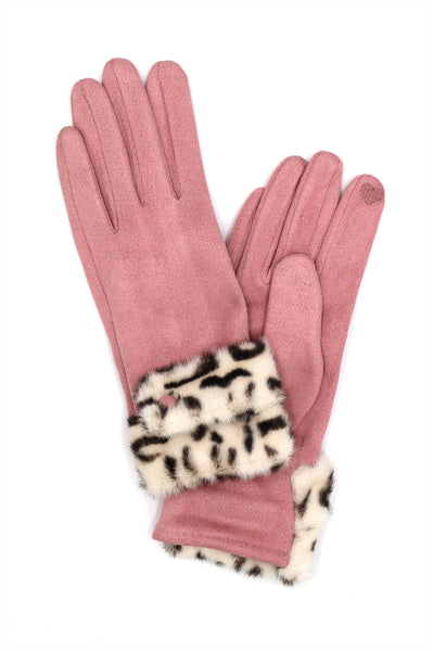 LEOPARD FAUX FUR CUFF SMART TOUCH GLOVES