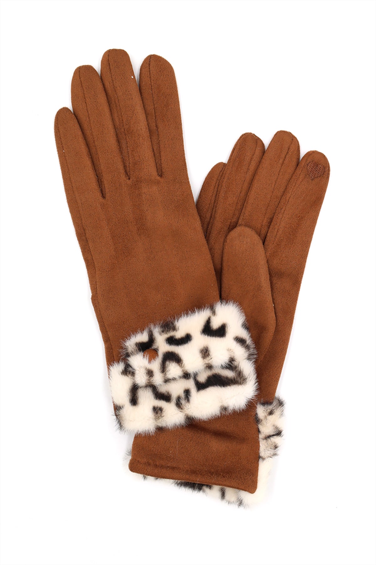 LEOPARD FAUX FUR CUFF SMART TOUCH GLOVES