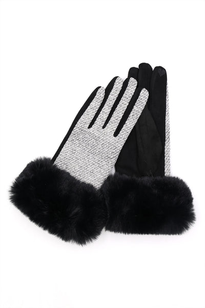 FAUX FUR CUFF MIXED COLOR SMART TOUCH GLOVES