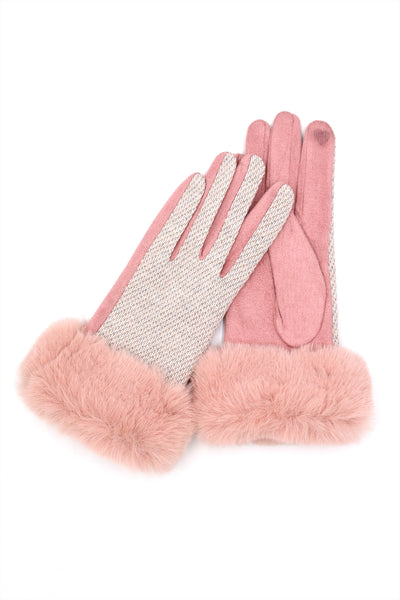 FAUX FUR CUFF MIXED COLOR SMART TOUCH GLOVES