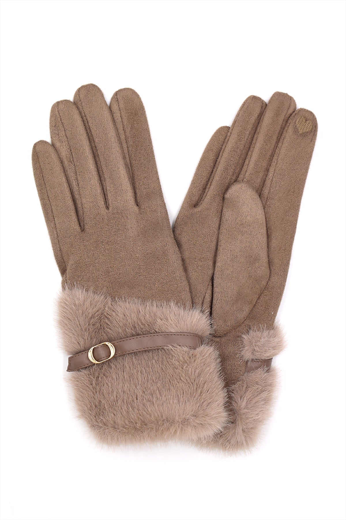 FAUX FUR AND STRAP CUFF SMART TOUCH GLOVES