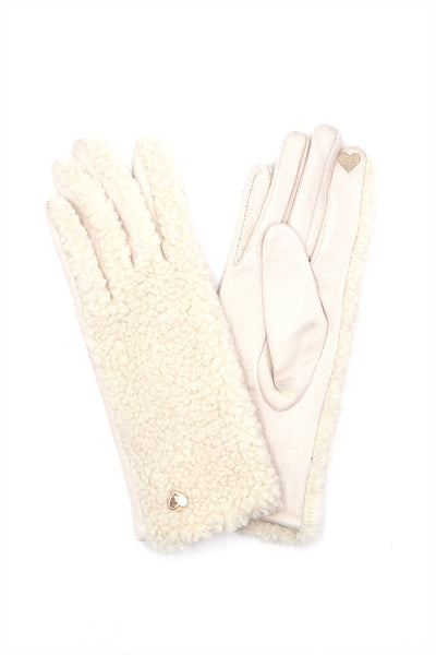 HEART DETAILED FLEECE SMART TOUCH GLOVES