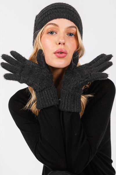 FUZZY CABLE KNIT SMART TOUCH GLOVES