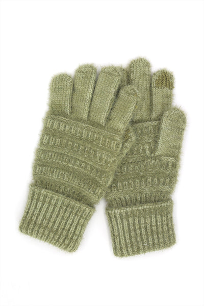 FUZZY CABLE KNIT SMART TOUCH GLOVES