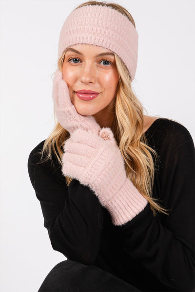 FUZZY CABLE KNIT SMART TOUCH GLOVES