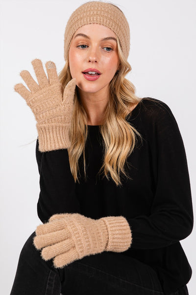 FUZZY CABLE KNIT SMART TOUCH GLOVES