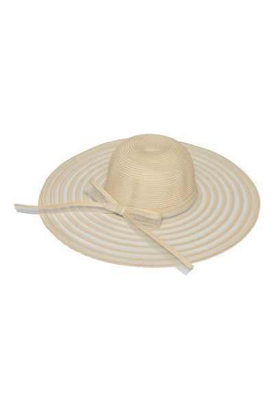 BEIGE MESH STRIPE BOW SUMMER FLOPPY BRIM HAT/1PC