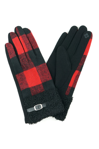 BUFFALO PLAID SMART TOUCH SHERPA CUFF GLOVES