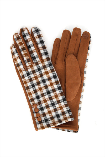 CHECKERED BUTTON SMART TOUCH GLOVES