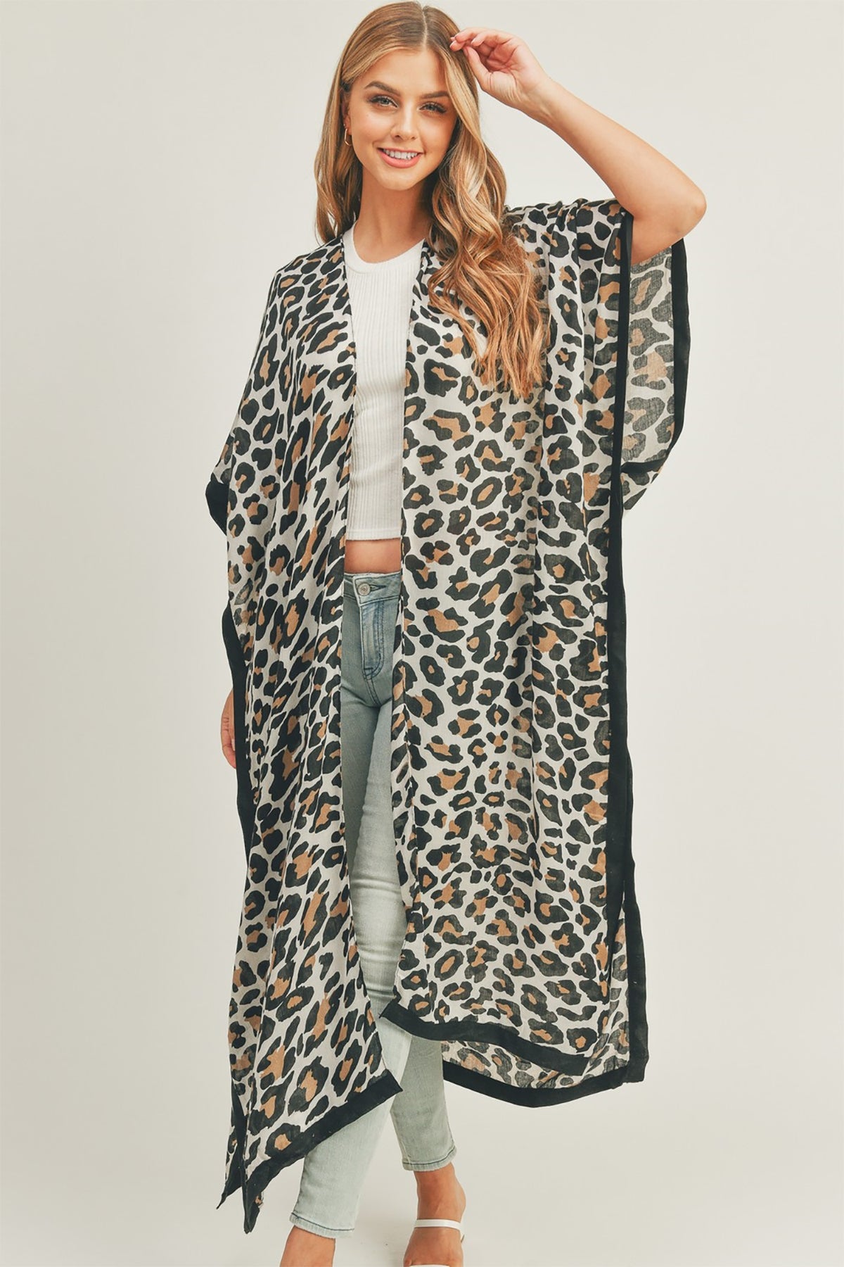 LEOPARD PRINT OPEN FRONT LONG KIMONO