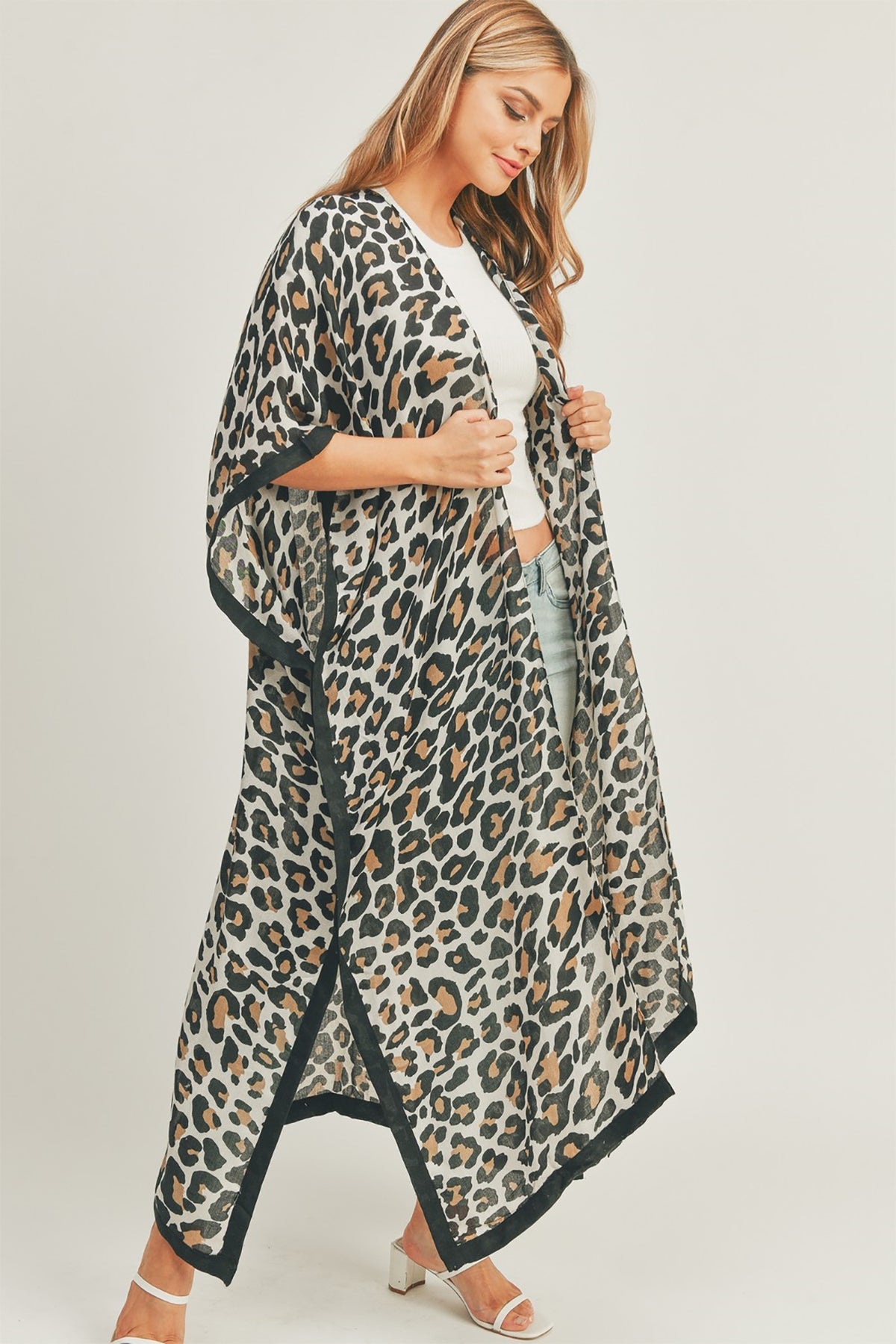 LEOPARD PRINT OPEN FRONT LONG KIMONO