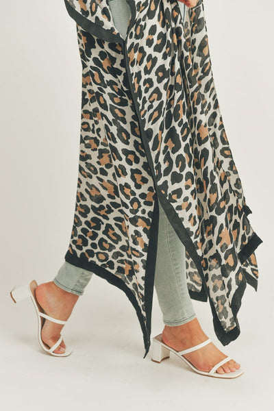 LEOPARD PRINT OPEN FRONT LONG KIMONO