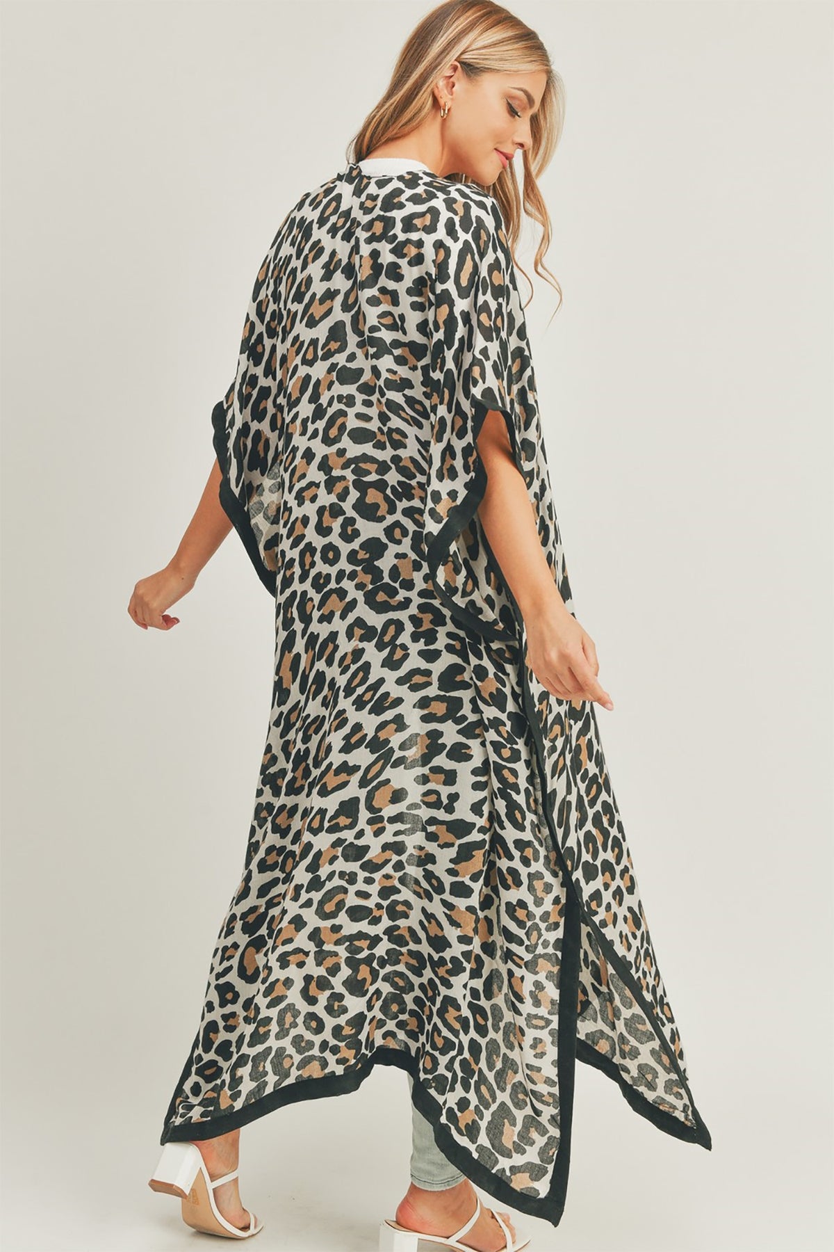 LEOPARD PRINT OPEN FRONT LONG KIMONO