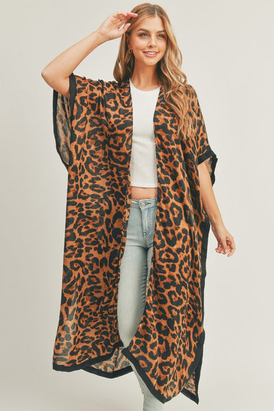 LEOPARD PRINT OPEN FRONT LONG KIMONO