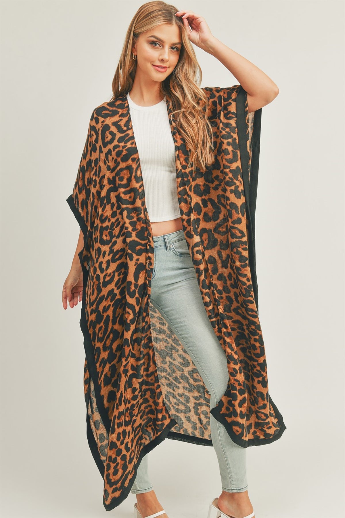 LEOPARD PRINT OPEN FRONT LONG KIMONO