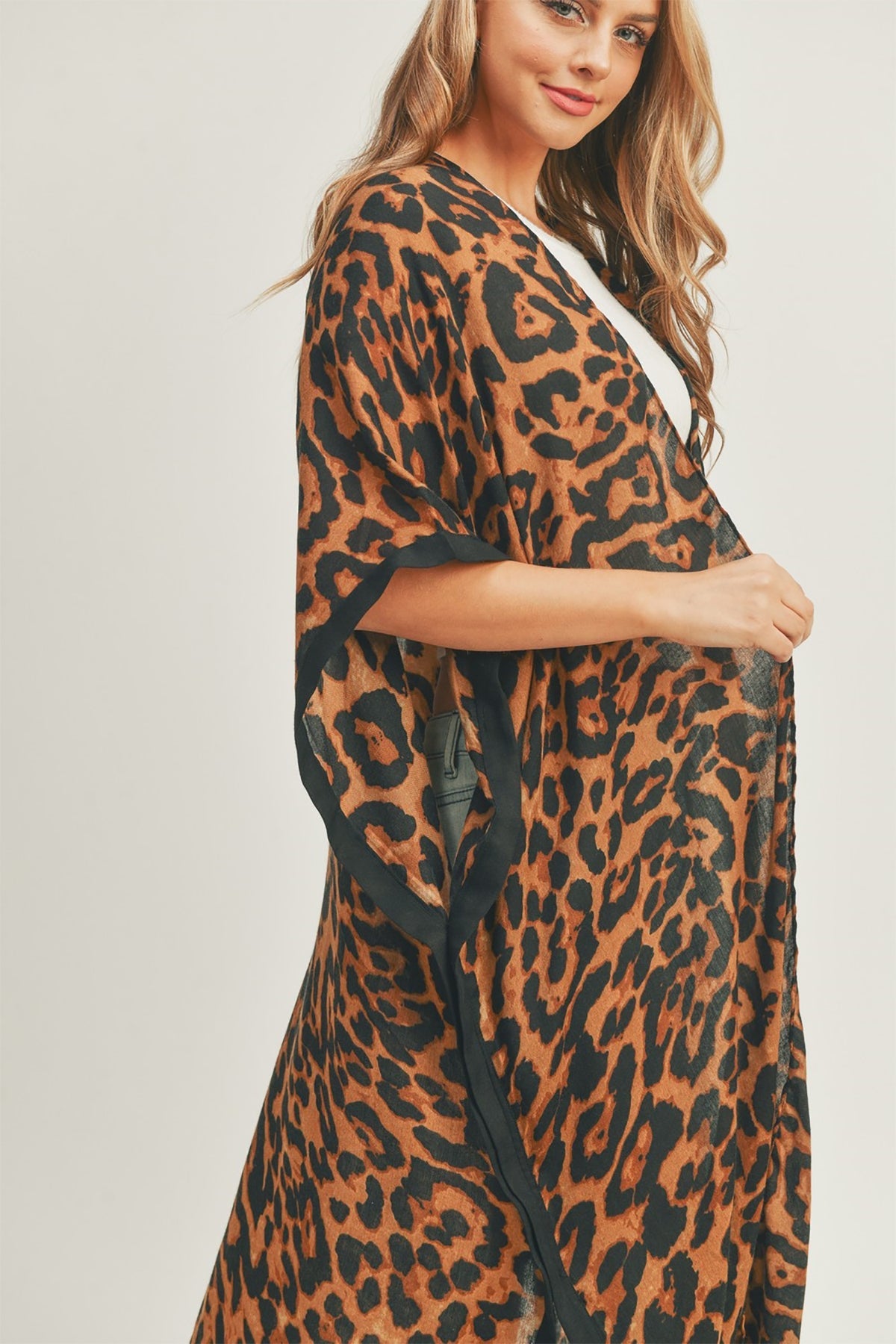 LEOPARD PRINT OPEN FRONT LONG KIMONO